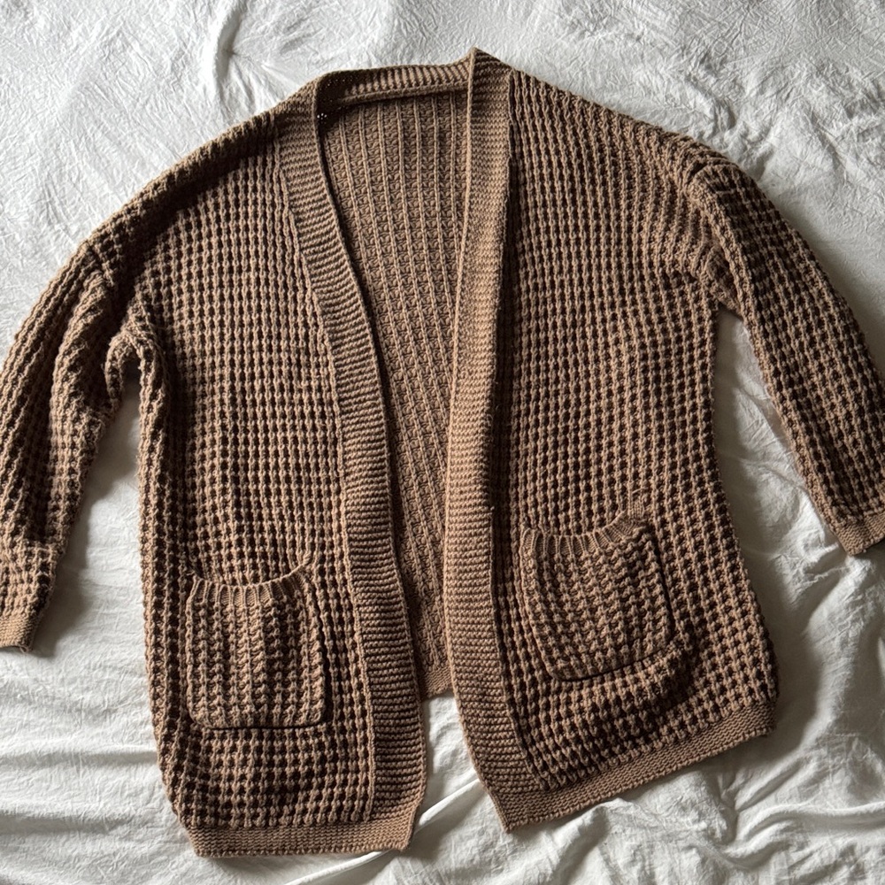 SHEIN Brown Waffle Knit Cardigan